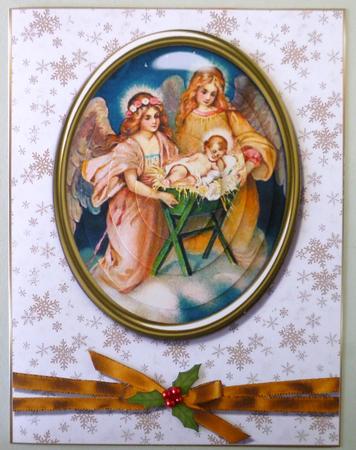 Vintage Baby Jesus in Manger, Gold Medallion by Michelle Chivers
