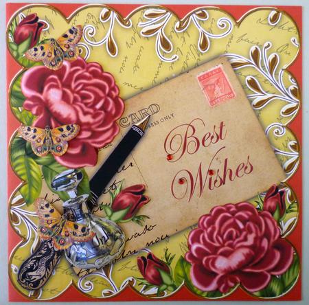 Pink Roses Lemon Best Wishes Postcard 8in Topper by Michelle Chivers