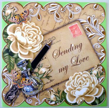 Cream Roses Sending Love Postcard 8in Topper by Michelle Chivers