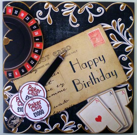 Black Roulette Happy Birthday Postcard 8in Topper by Michelle Chivers