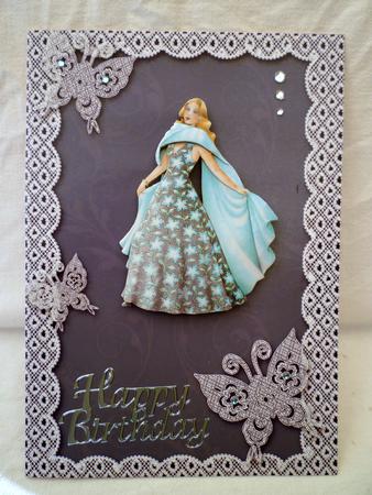Muted Blue Lace Butterfly Scallop Blank Card by Michelle Chivers