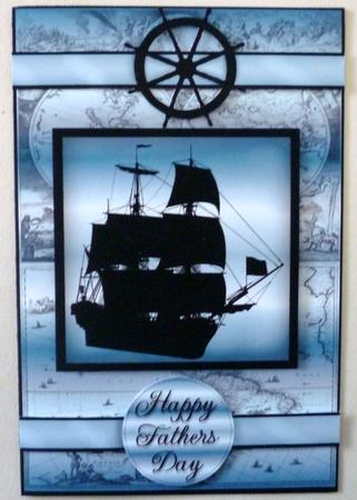 Blue Sailing Ship Silhouette Birthday by Michelle Chivers