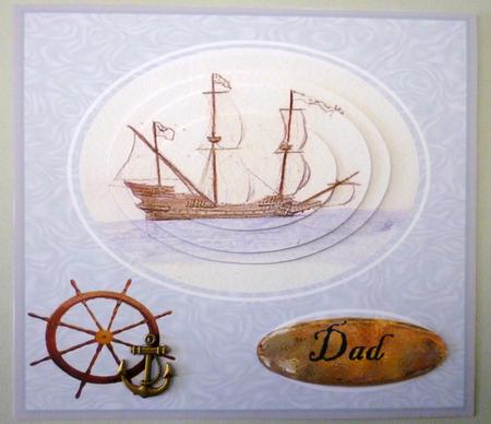 Ship Ahoy! Large Square Card Front with Galleon Pyramid Topp by Michelle Chivers