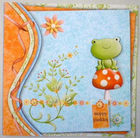 Swirl Border Stacker Little Frog 8x8inch Card Front by Michelle Chivers