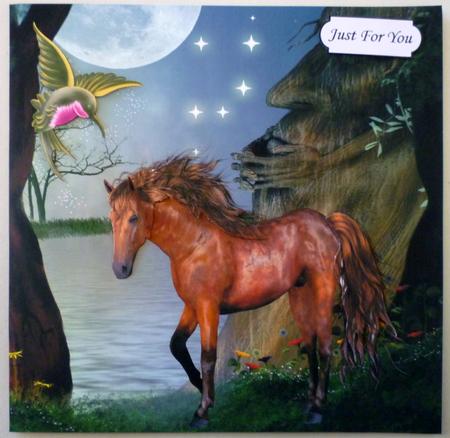 Lovely Brown Horse with Humming Bird in Twilight Scene by Michelle Chivers