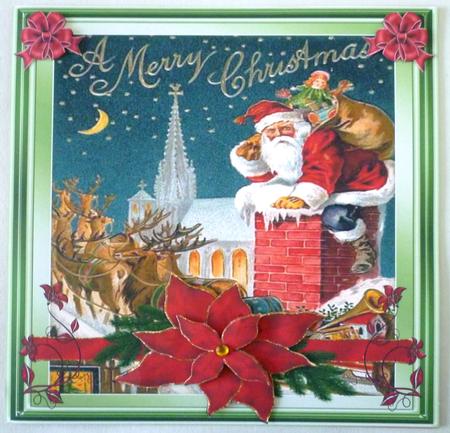 8x8ins Vintage Poinsettia Decoupage Card Front by Michelle Chivers