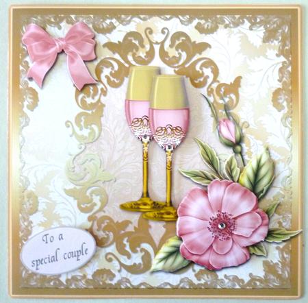 Champagne Glasses in Pink and Gold Card Front by Michelle Chivers