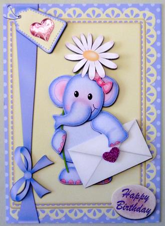 A5 Lola Elephant's Letter Quick Card N 3D Decoupage by Michelle Chivers