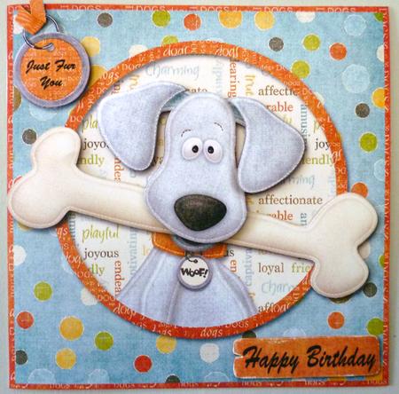 Dog with Bone Happy Birthday Card + Insert by Michelle Chivers