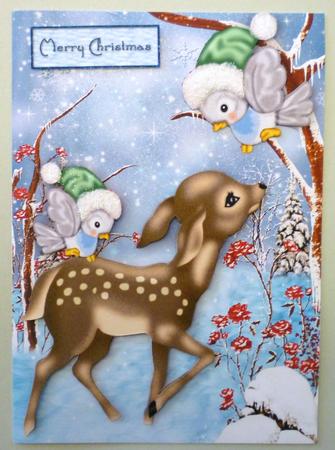 Cute Little Deer in the Snow with Little Birds by Michelle Chivers