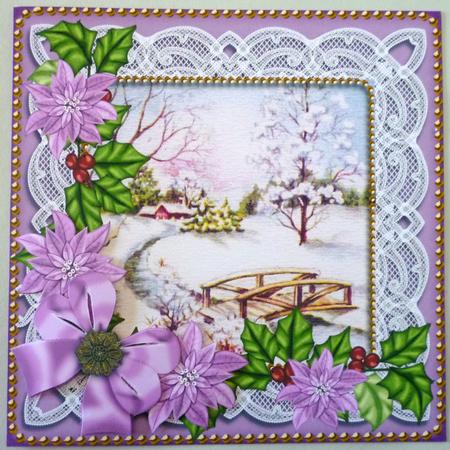 Pretty Snowscene Lilac Poinsettia 8in Decoupage Step by Step by Michelle Chivers