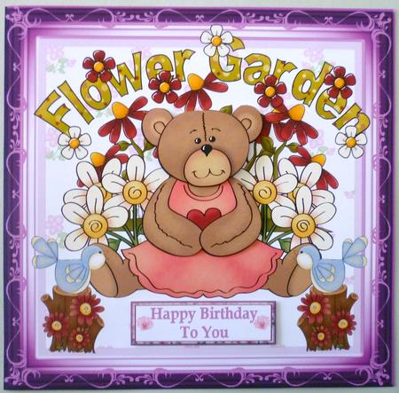 8x8ins Flower Garden Decoupage Card Front by Michelle Chivers