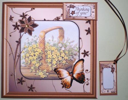 Thinking of You Basket of Flowers in Floral Frame by Michelle Chivers