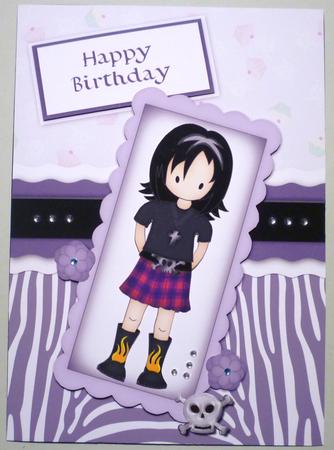 Emo or Goth Girl Birthday Card in Purples by Michelle Chivers
