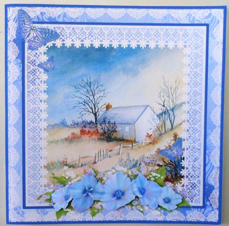 8x8 Yorkshire Cottage with Butterflies and Flowers Decoupage by Michelle Chivers