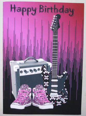 Pink Punk Rock Guitar and Basketball Boots Card Front by Michelle Chivers