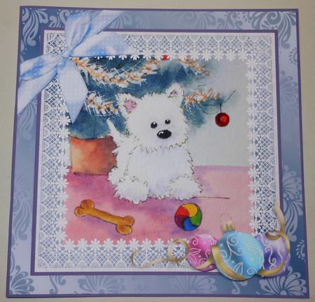 8x8 Westie Christmas with Baubles Decoupage by Michelle Chivers