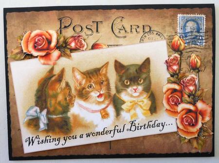 Vintage Kittens Birthday Postcard by Michelle Chivers
