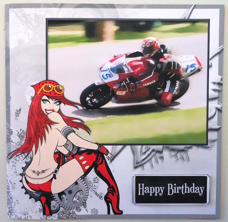 Motorbike Racing & Sexy Biker Chick 8x8inch Card Front by Michelle Chivers