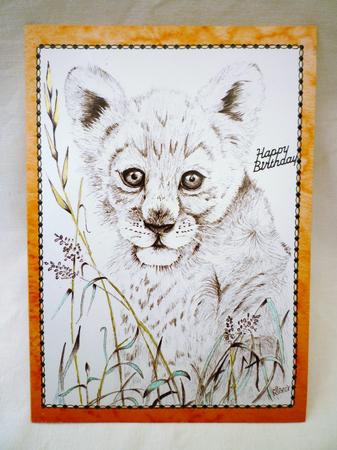 Lion Graphite Drawing Topper and Watercolour Background by Michelle Chivers