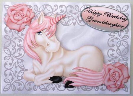 Pretty Unicorn with Pink Rose in Siver Filigree Frame by Michelle Chivers