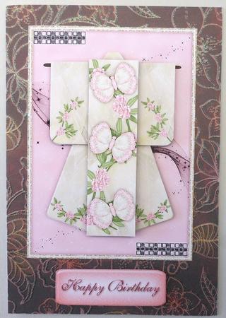A6 Flutterby Fantasy Kimono Card in Pink Decoupage by Michelle Chivers
