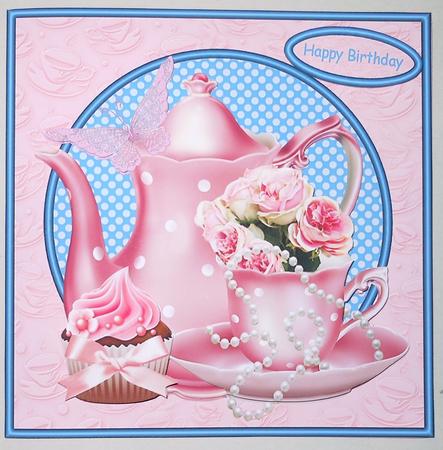 Shabby Teatime 6x6 Square Card with Decouapge by Michelle Chivers