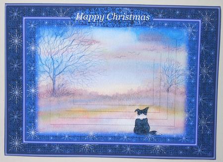 Waiting for Snow in Blue Snowflake Frame Pyramage by Michelle Chivers