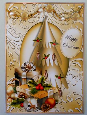 Gold Christmas Tree and Presents Card Front by Michelle Chivers