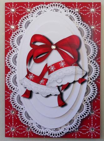 Red & White Christmas Bells Oval Pyramid by Michelle Chivers
