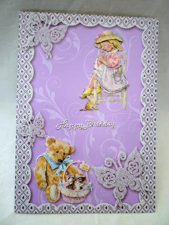 Lilac Lace Butterfly Scallop Blank Card by Michelle Chivers