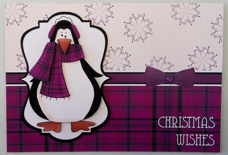 Prim Penguin Decoupage Card Front - Pink by Michelle Chivers