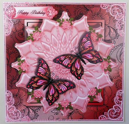 Butterfly's on Shimmering Pink Satin Card Topper by Michelle Chivers