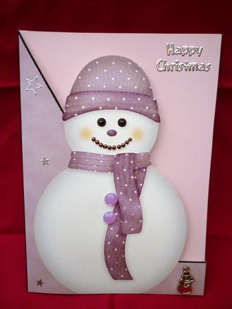 Pastel Lilac Snowman A5 Shaped Front Print and Fold Card by Michelle Chivers