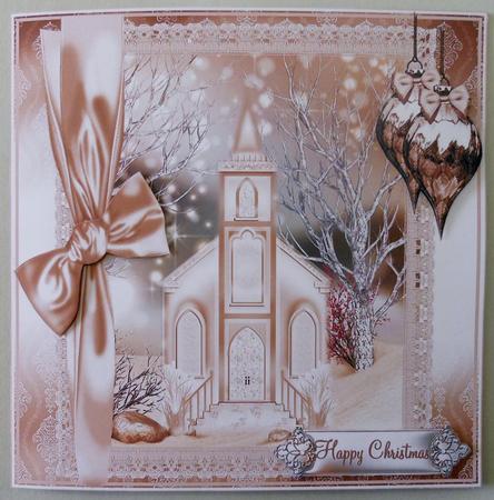Christmas Church Scene in Pinks and Mocha Topper by Michelle Chivers