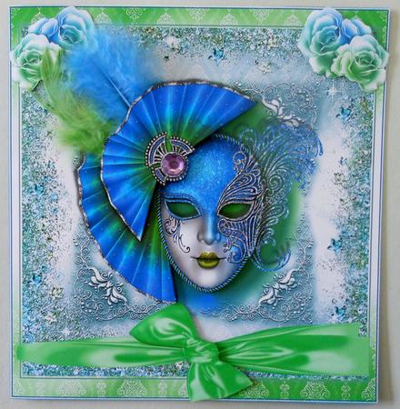 Gorgeous Masque in Striking Blues and Greens Topper by Michelle Chivers
