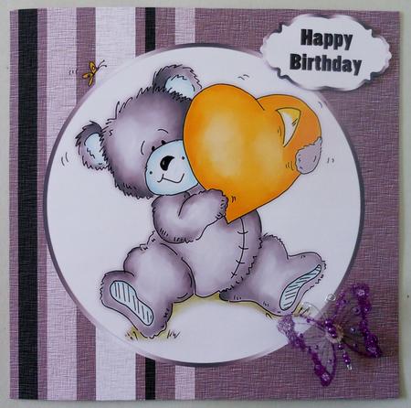 Teddy Holding a Heart Male Birthday 8x8 Card by Michelle Chivers