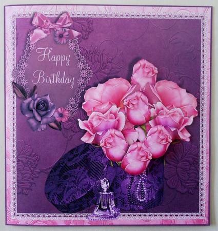 Hat Full of Pink Roses Card Topper by Michelle Chivers