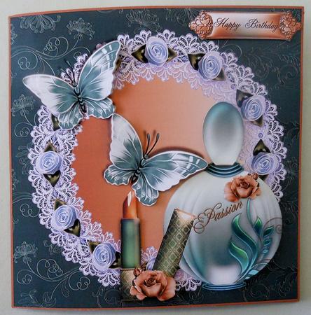 Teal Perfume and Lipstick Card Topper by Michelle Chivers