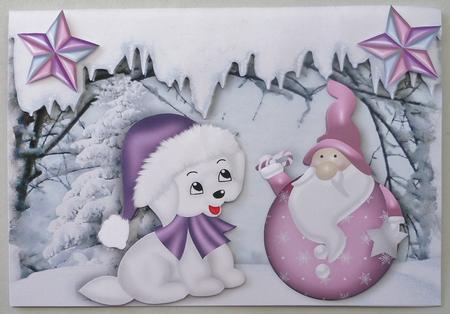 Cute Pink Weeble Santa with Little Puppy by Michelle Chivers