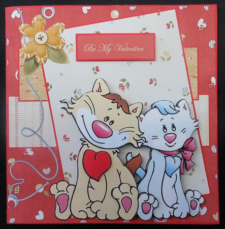 Cat Sweethearts Card Front with Decoupage by Michelle Chivers