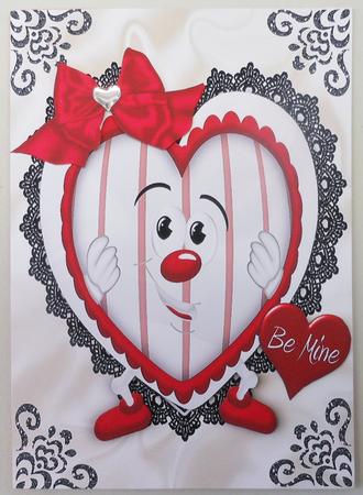 Funny Face Heart on Black Lace with Red Bow by Michelle Chivers