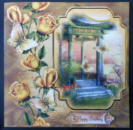 Oriental and Yellow Rose Card Topper by Michelle Chivers