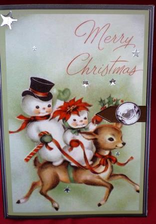 Vintage Snowman Big Green Snowflake Christmas Card by Michelle Chivers