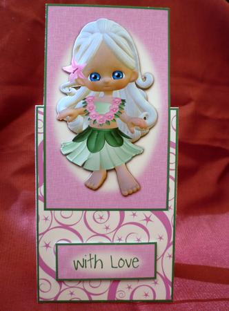 Sweet Little Hula Girl Vertical Fold Back Card by Michelle Chivers