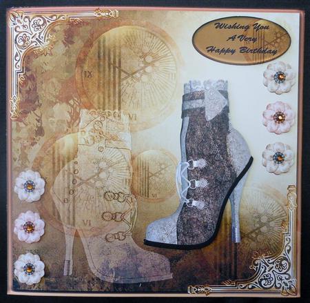Steampunk Boot 8x8ins Card Front by Michelle Chivers