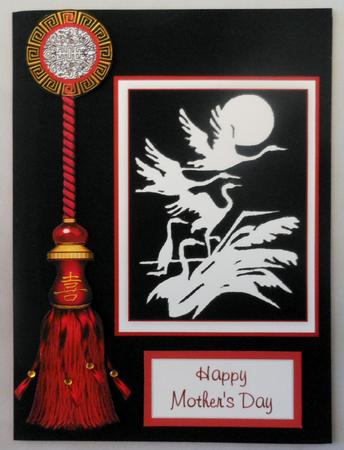 Oriental Birds, Cranes, Moon & Tassel Digi Card Topper by Michelle Chivers