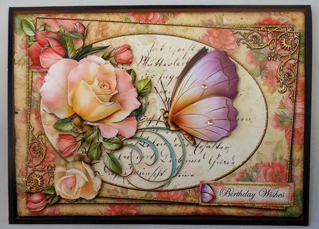 Pink Roses & Butterfly by Michelle Chivers