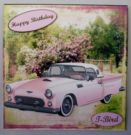 Think Pink T-bird with Decoupage Card Topper by Michelle Chivers