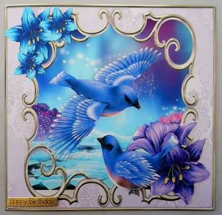 Pretty Blue Birds with Fantasy Flowers 8x8 by Michelle Chivers